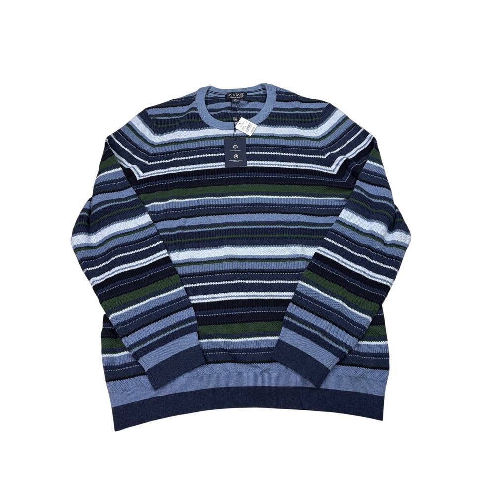 NWT Jos A Bank blue green stripe cotton sweater. Size XXL. grandpacare, office